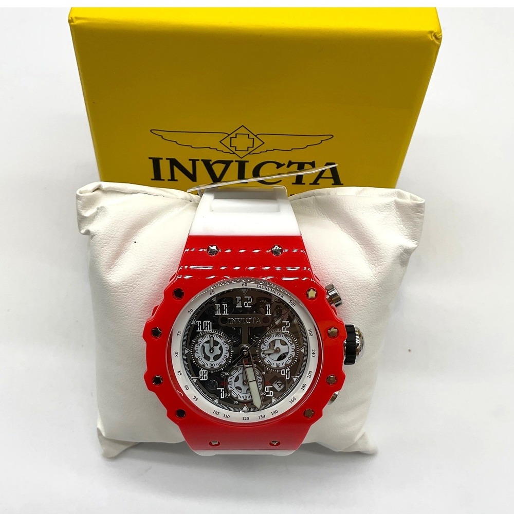 Invicta‎ Racing Vaulthan 44mm Red Case White Silicone Strap Sport Watch New